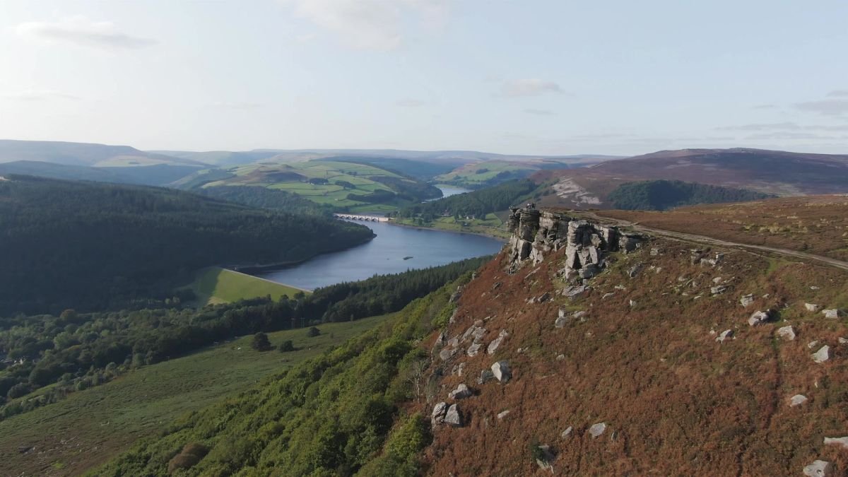 Aerial view of the Peak District hills